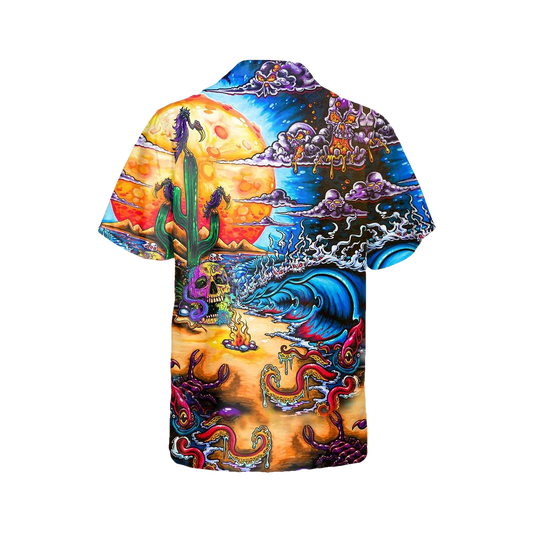 Scary Skull Beach Hawaiian Shirt, Hawaiian Button Up Shirt, Tropical Shirts For Men Moonbestprint