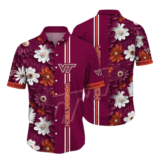 Virginia Tech Hokies Style Hot Trending Summer NCAA Flower Aloha Hawaiian Shirt, NCAA Hawaiian Shirt Moonbestprint