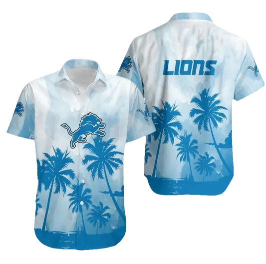 Detroit Lions Coconut Trees Nfl Gift For Fan Hawaiian Graphic Print Short Sleeve Hawaiian Shirt, NFL Hawaiian Shirt Moonbestprint