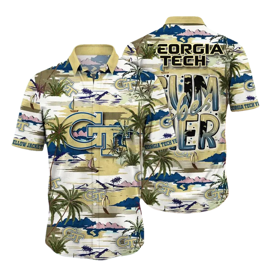 Georgia Tech Yellow Jackets NCAA Flower Aloha Hawaiian Shirt 9, NCAA Hawaiian Shirt Moonbestprint