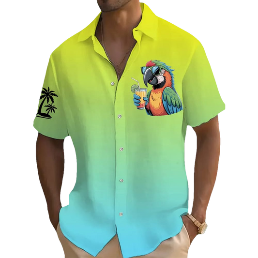 Retro Parrot Vacation Hawaiian Print Shirt Moonbestprint