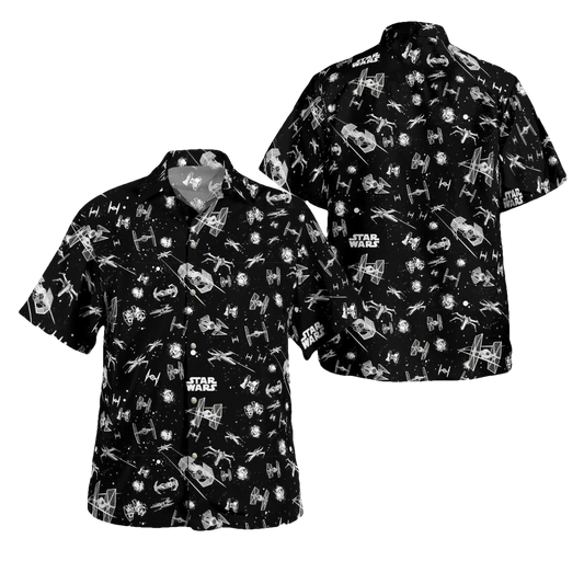 SW SpaceShip Black Hawaiian Shirt - Moonbestprint