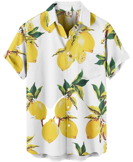 White Lemon Print Hawaiian Shirt – - Moonbestprint
