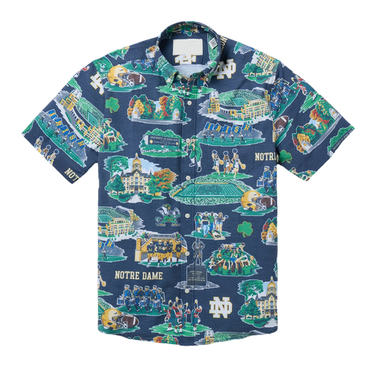 University of Notre Dame Scenic Performance Navy Hawaiian Pocket Shirt - Moonbestprint