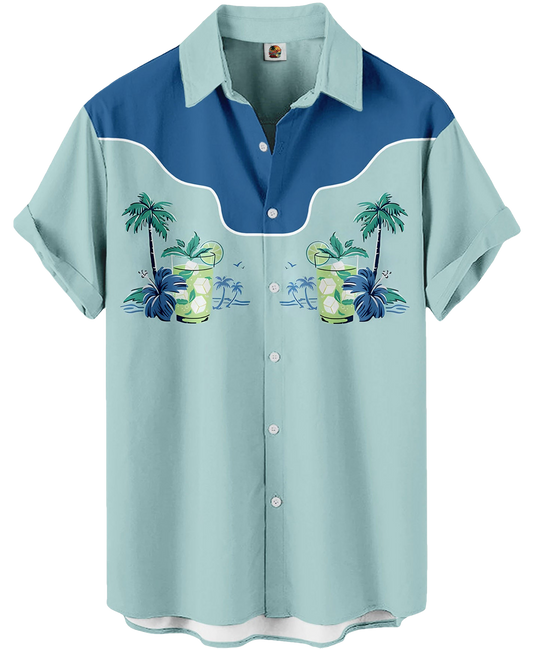 Tropical Print Palm Trees Mint Green Casual Beach Wear Hawaiian Shirt - Moonbestprint
