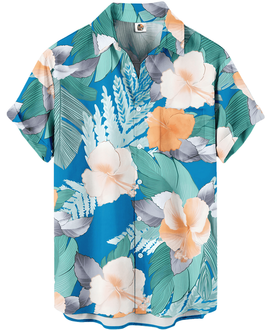 Tropical Floral Hawaiian Shirt – Blue and Mint Green - Moonbestprint
