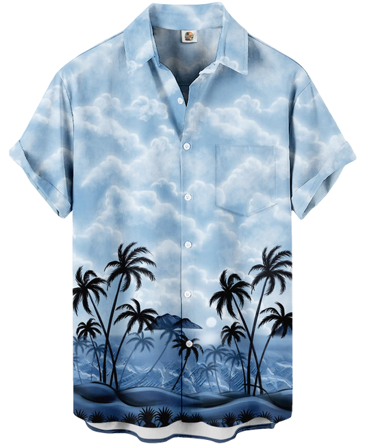 Tropical Beach Hawaiian Shirt – Light Blue Palm Tree - Moonbestprint