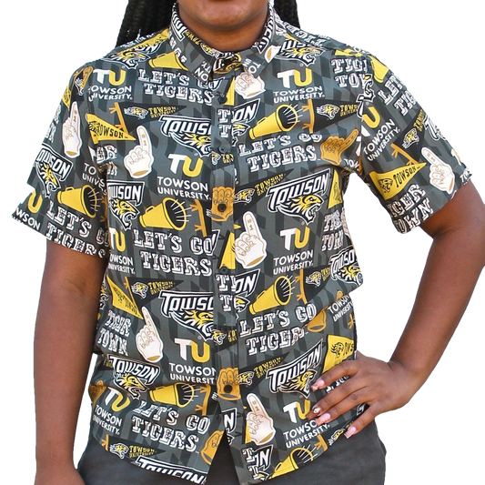 Towson University Fan Pattern (Grey) / Hawaiian Shirt - Moonbestprint
