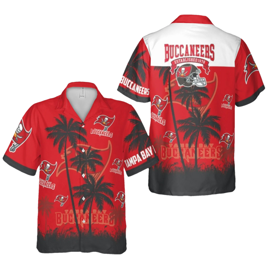 Tampa Bay Buccaneers Established 1976 Helmet And Palm Trees Hawaiian Shirt - Moonbestprint