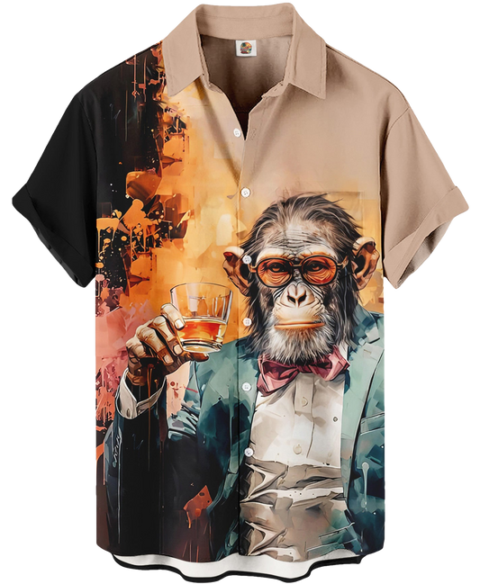 Summer Novelty Bowling Style Beige Black Hawaiian Shirt - Moonbestprint
