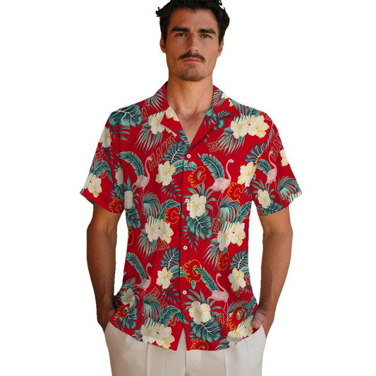 Calgary Flames Hawaiian Shirt - Flamingo and Hibiscus - Moonbestprint