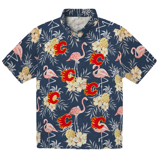 Calgary Flames Hawaiian Shirt - Flamingo Hibiscus - Moonbestprint