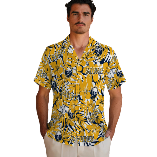 Buffalo Sabres Hawaiian Shirt - Hibiscus Overlay - Moonbestprint