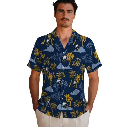 Buffalo Sabres Hawaiian Shirt - Palm And Clouds - Moonbestprint