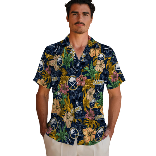Buffalo Sabres Hawaiian Shirt - Hibiscus Tiki Jungle - Moonbestprint