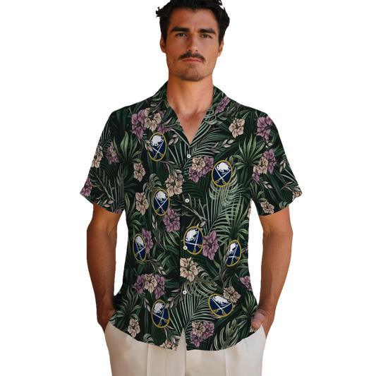 Buffalo Sabres Hawaiian Shirt - Hibiscus Leaves Pattern - Moonbestprint