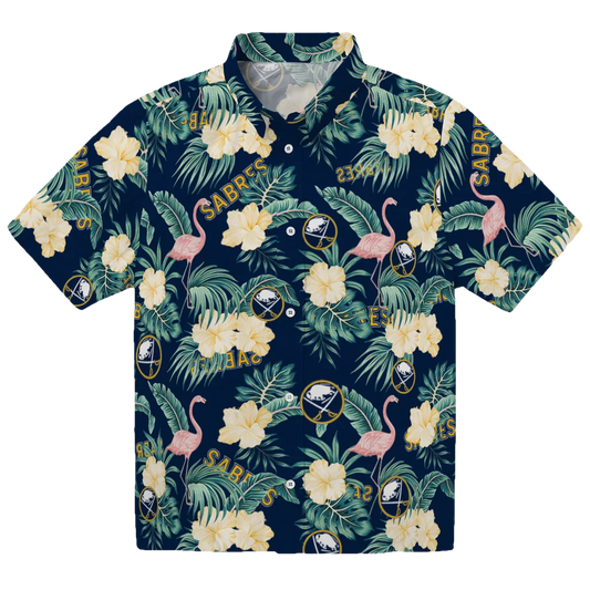 Buffalo Sabres Hawaiian Shirt - Flamingo and Hibiscus - Moonbestprint