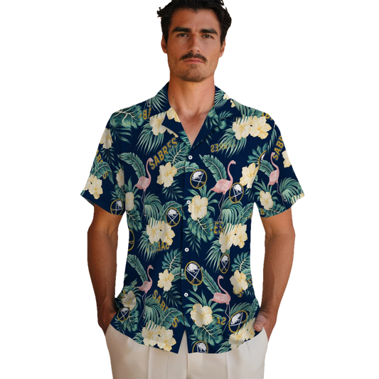 Buffalo Sabres Hawaiian Shirt - Flamingo and Hibiscus - Moonbestprint