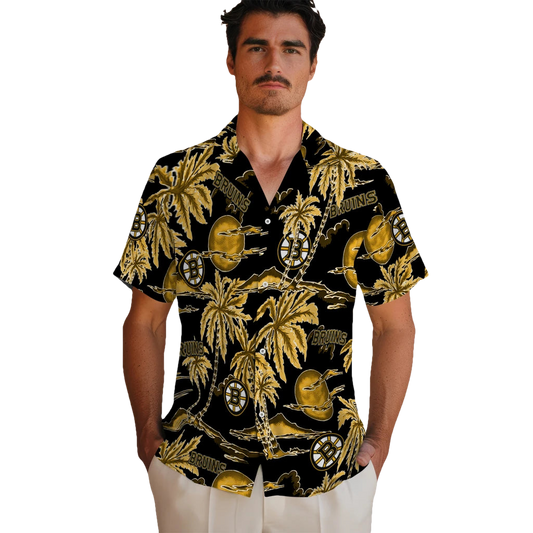 Boston Bruins Hawaiian Shirt - Palm Sunset - Moonbestprint