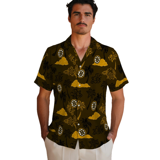 Boston Bruins Hawaiian Shirt - Palm And Clouds - Moonbestprint