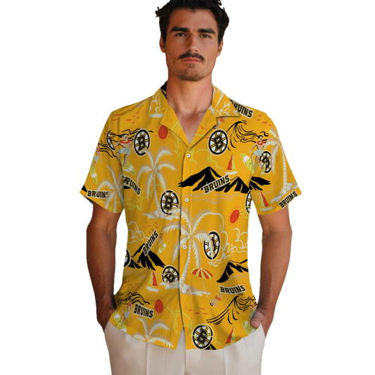 Boston Bruins Hawaiian Shirt - Palm Tree Island - Moonbestprint