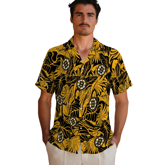 Boston Bruins Hawaiian Shirt - Monstera Layer - Moonbestprint