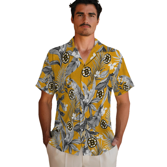 Boston Bruins Hawaiian Shirt - Palm Leaves - Moonbestprint