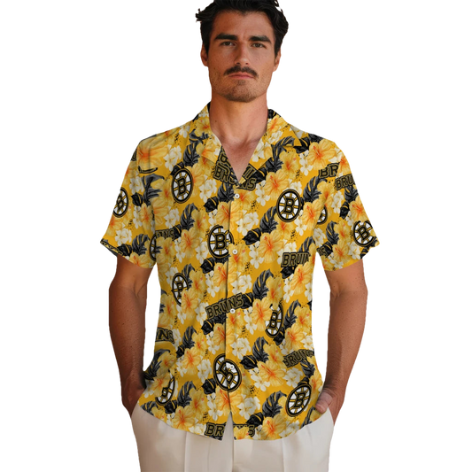 Boston Bruins Hawaiian Shirt - Hibiscus Tropics - Moonbestprint