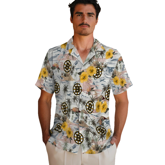 Boston Bruins Hawaiian Shirt - Hibiscus Seaside - Moonbestprint