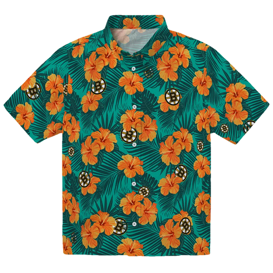 Boston Bruins Hawaiian Shirt - Hibiscus and Palm Leaves - Moonbestprint
