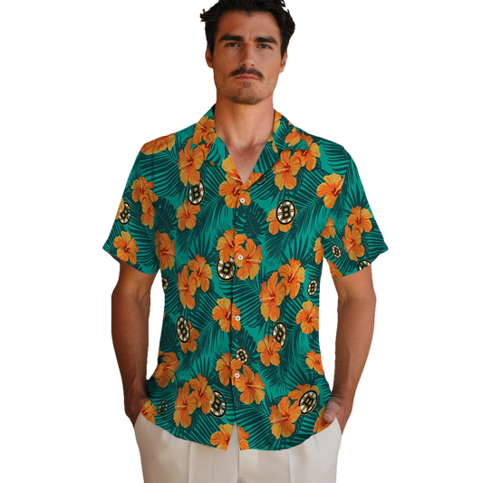 Boston Bruins Hawaiian Shirt - Hibiscus and Palm Leaves - Moonbestprint