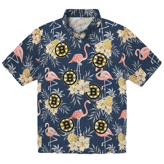 Boston Bruins Hawaiian Shirt - Flamingo Hibiscus - Moonbestprint