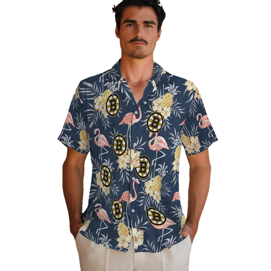 Boston Bruins Hawaiian Shirt - Flamingo Hibiscus - Moonbestprint