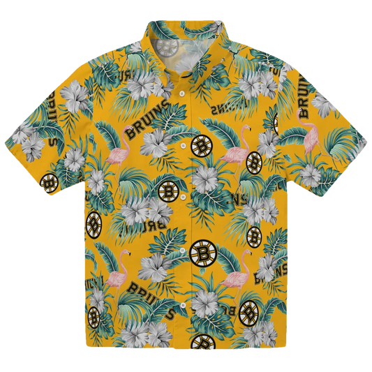 Boston Bruins Hawaiian Shirt - Flamingo and Hibiscus - Moonbestprint