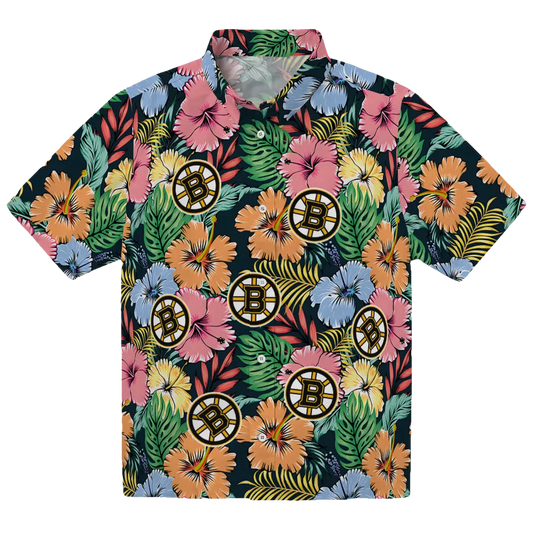 Boston Bruins Hawaiian Shirt - Brilliant Hibiscus Garden - Moonbestprint