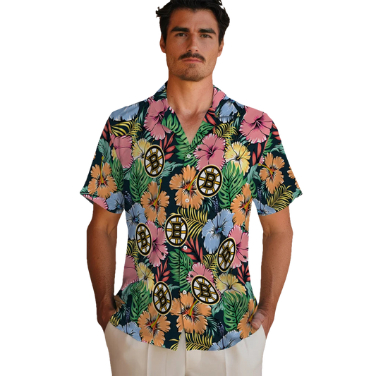 Boston Bruins Hawaiian Shirt - Brilliant Hibiscus Garden - Moonbestprint