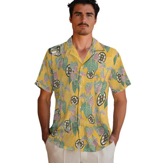 Boston Bruins Hawaiian Shirt - Anthurium Overlay - Moonbestprint