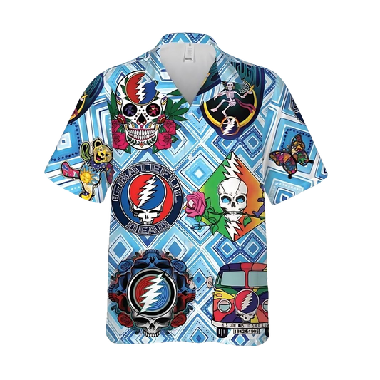 Blue Lagoon Grateful Dead Collage Hawaiian Shirt - Moonbestprint