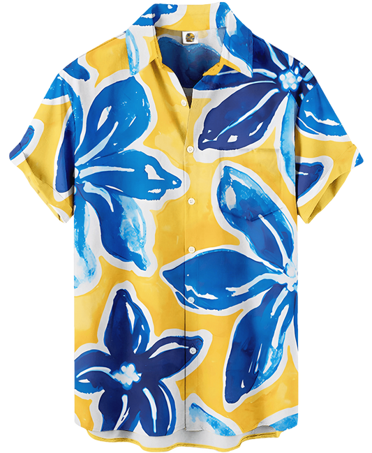 Blue and Yellow Floral Hawaiian Shirt – Tropical - Moonbestprint