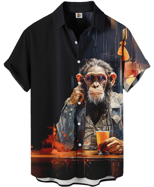 Black Hawaiian Shirt – Cool Monkey Bar Print, Casual - Moonbestprint