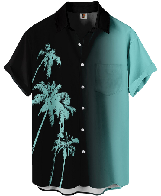 Black and Turquoise Palm Tree Hawaiian Shirt – - Moonbestprint