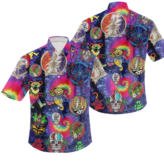 Bears Grateful Dead Tie Die With Skeleton Hawaiian Shirt - Moonbestprint