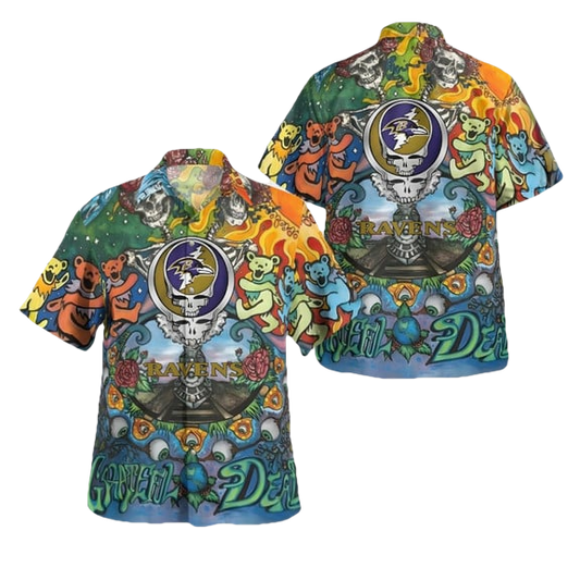 Baltimore Ravens Grateful Dead Hawaiian Shirt - Moonbestprint