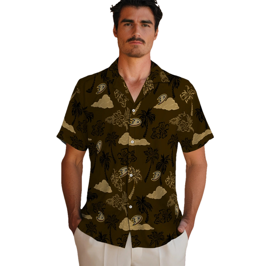 Anaheim Ducks Hawaiian Shirt - Palm And Clouds - Moonbestprint