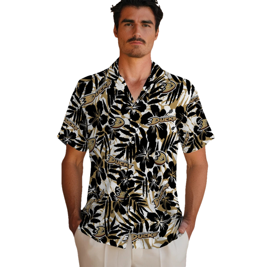 Anaheim Ducks Hawaiian Shirt - Hibiscus Overlay - Moonbestprint