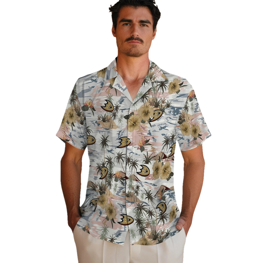 Anaheim Ducks Hawaiian Shirt - Hibiscus Seaside - Moonbestprint