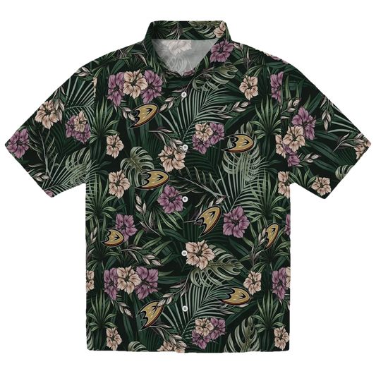 Anaheim Ducks Hawaiian Shirt - Hibiscus Leaves Pattern - Moonbestprint