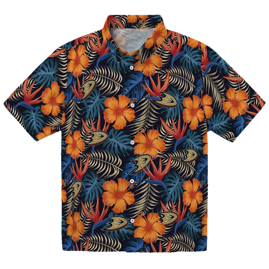 Anaheim Ducks Hawaiian Shirt - Hibiscus Foliage - Moonbestprint
