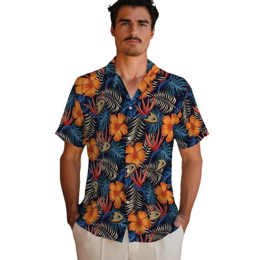 Anaheim Ducks Hawaiian Shirt - Hibiscus Foliage - Moonbestprint