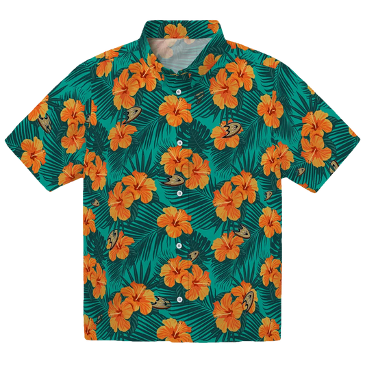 Anaheim Ducks Hawaiian Shirt - Hibiscus and Palm Leaves - Moonbestprint